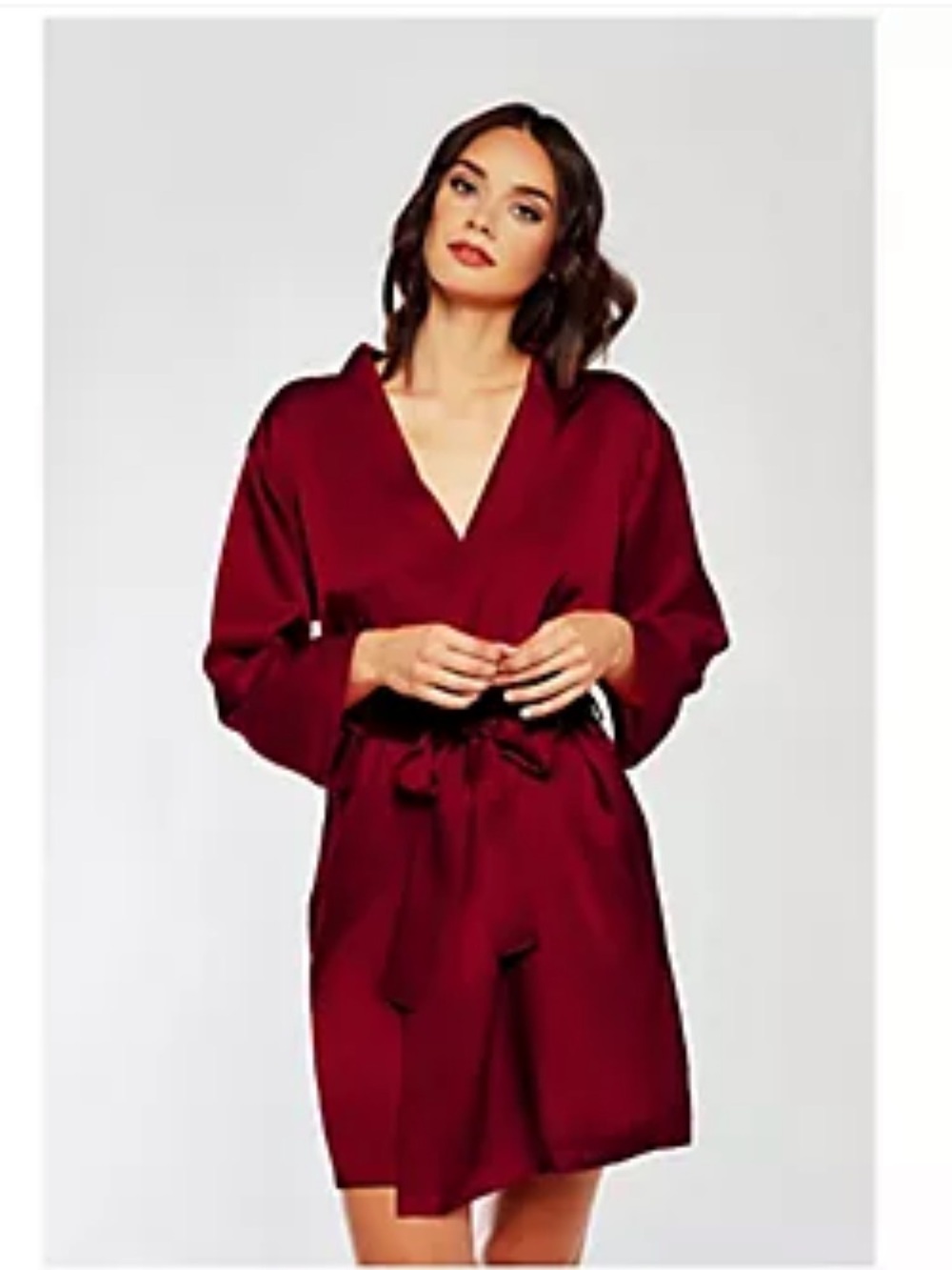 Satin Kimono Robe in Deep Wine Red by Unknown
